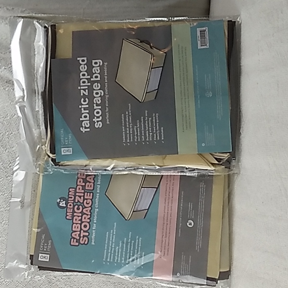 1 Small & Medium Fabric zipped storage bag in Cream & Brown Stackable &